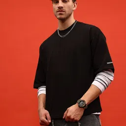 glitchez Elevated BasicsPrinted Detail Drop-Shoulder Short Sleeves Terry Oversized Sweatshirt-image-25