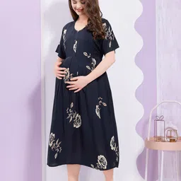 QUIRA Floral Printed Maternity A-Line Midi Dress image 2