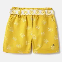 ELLE Girls Cotton Printed Relaxed Fit Pure Cotton Mid-Rise Belted Shorts-image-59