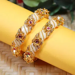 FIROZA Set Of 2 Gold-Plated Artificial Stones-Studded Bangles-picture-21