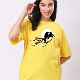 TQH Women Printed Drop-Shoulder Sleeves Applique T-shirt-image-83