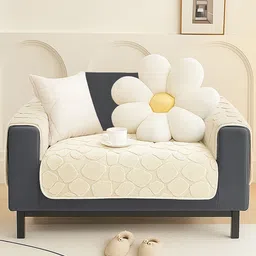 DREAM CARE Cream-Coloured & Cream-Coloured 3 Piece Sofa Cover With Arms-picture-19