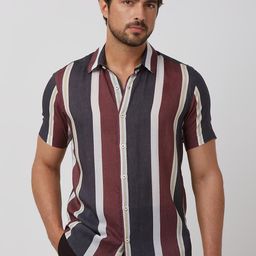 Mufti Men Spread Collar Striped Cotton Slim Fit Casual Shirt-picture-41