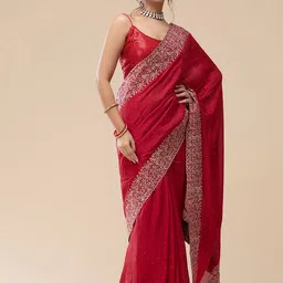 Vervee Couture Embellished Beads and Stones Tissue Saree image 3