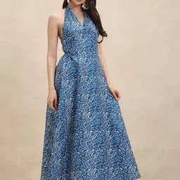 SZN Ethnic Motifs Print Halter Neck Fit & Flare Maxi Dress image 5