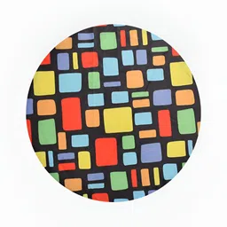 RIANCE CREATIONS Black & Yellow 2 Pieces Geometric Printed Wooden & Velvet Round Ottomans image 2