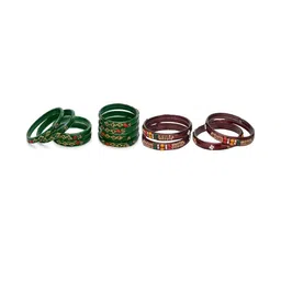 1ST TIME Set Of 12 Green Alloy Artificial Stones & Beads Antique Bangles-picture-26
