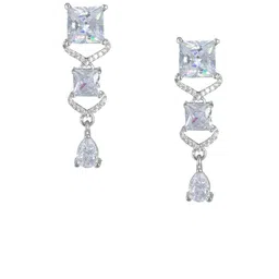 PRIVIU Silver-Plated American Diamond Studded Square Shaped Drop Earrings image 2