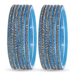 TRIOXY Set Of 12 Gold-Plated & Turquoise Blue Glass Zircon Bangle image 2