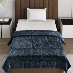 Monte Carlo Teal Geometric AC Room 210 GSM Single Bed Blanket image 3