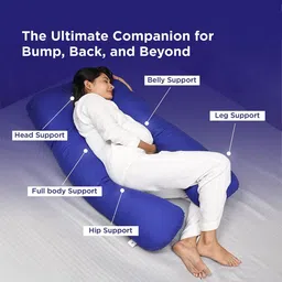 Sleepstore Women Solid Blue Fibre Filled Cotton U-Shape Maternity Pillow image 3
