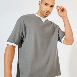 Styli Men Solid Round Neck Cotton Oversized T-Shirt-image-59