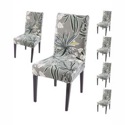 HOKIPO Set Of 6 Grey Printed Chair Covers-picture-24