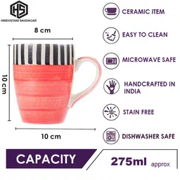 HINDUSTANI SAUDAGAR Red Handcrafted Solid Ceramic Glossy Mugs Set of Cups and Mugs image 3