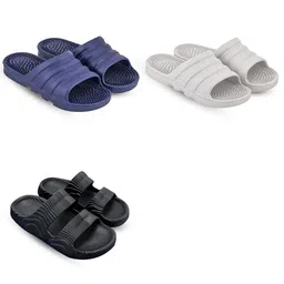 Feel alive Men Set Of 3 Self Design EVA Casual Sliders Flip Flops-picture-32