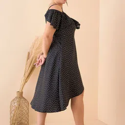 CURVE BY KASSUALLY Women Polka Dots Cold-Shoulder Georgette A-Line Midi Dress image 3