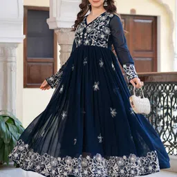 Sitaram Designer Embroidered V-Neck Ethnic Dress-picture-17