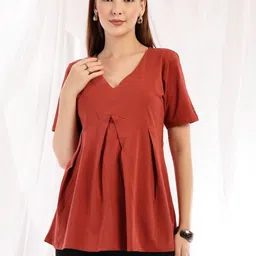 House Of Zelena Women Solid V-Neck Maternity Nursing Cotton Top-image-81