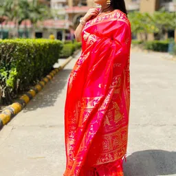 SILKWEAR Ethnic Motifs Zari Silk Cotton Baluchari Saree-picture-37