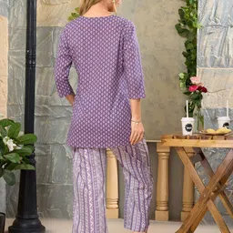 NIGHT FLOSS Printed Round Neck Three-Quarter Sleeves Pure Cotton Top With Palazzo image 4