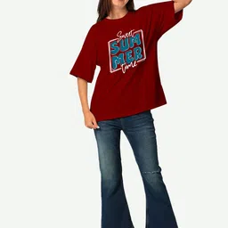 STATUS MANTRA Women Typography Printed Bio Finish Applique T-shirt image 5