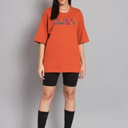 Imsa Moda Typography Printed Oversized Longline Cotton T-shirt image 3