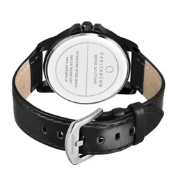 CARLINGTON Men Black Alloy Dial & Black Leather Straps Analogue Watch CT1050 Black image 5