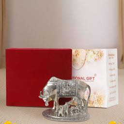 INTERNATIONAL GIFT Silver-Toned Kamdhenu Cow Religious Idol Showpiece-picture-24