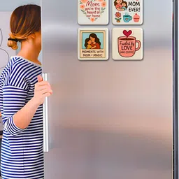 GIFTODAY Set Of 4 White & Pink Printed Decorative Magnets image 5