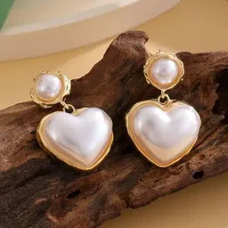 Estailo fashion Pearls Studded Heart Shaped Drop Earrings image 1