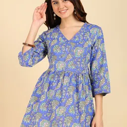 House Of Zelena Floral Print Cotton Empire Longline Top-picture-26