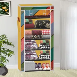 poowerest 6 Tire Foldable Collapsible Wardrobe Storage Organizer Almirah Cloth Rack PVC Collapsible Wardrobe image 1