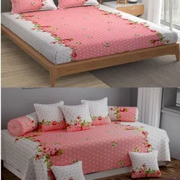 Homybees Pink Floral 220 TC Bedsheet With 2 Pillow Covers-picture-34