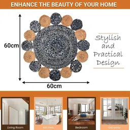 Aura 2-Pcs Blue & Brown Braided Jute Floral Spiral Doormats image 5