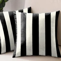 Aura Black & White 2 Pieces Striped Square Cushion Covers-picture-24