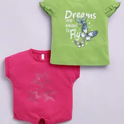 giniekids Girls Pack of 2 Typography Printed Cap Sleeves Cotton Regular Top-picture-35