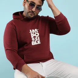 Instafab Plus Typography Printed Hooded Cotton Pullover image 2