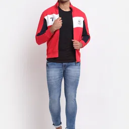 Rodamo Men Red & White Colourblocked Sweatshirt image 5