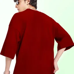 AUSK Graphic Printed Round Neck Drop Shoulder Sleeves Oversized Pure Cotton T-shirt image 3