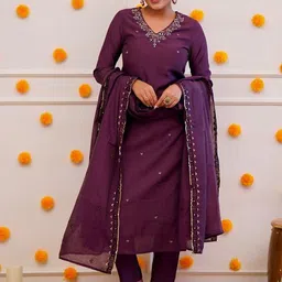 Siya Fashion Women Ethnic Motifs Embroidered Regular Sequinned Kurta with Trousers & With Dupatta image 2