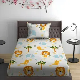 WEAVE AND DECOR White Cartoon Characters 300 TC Single Bedsheet with 1 Pillow Covers-image-35