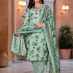 Juniper Floral Printed Thread Work Pure Cotton Kurta with Trouser & Dupatta-image-47