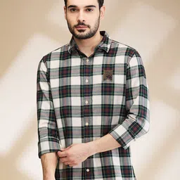 Being Human Men Spread Collar Tartan Checked Cotton Slim Fit Casual Shirt-image-18