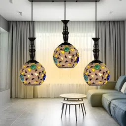 KINIS Black & White Textured Glass Spherical Shaped Ceiling Lamp image 2