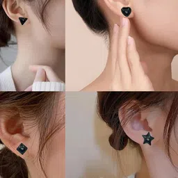 Honbon Girls Set of 12 Black Studs Earrings-image-18