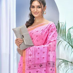 DESH BIDESH Ethnic Motifs Pure Cotton Taant Pink Saree-picture-30