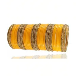 THE BLAZZE Yellow Glass Artificial Stones & Beads Bangle image 2