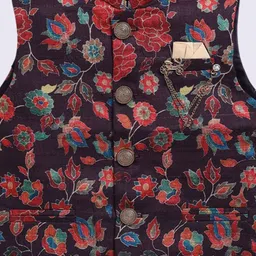 LITTLE COLLARS Boys Floral Printed Pure Silk Kurta with Pyjamas image 2