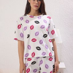 Trendyol Women Conversational Printed Pure Cotton Night suit-picture-5