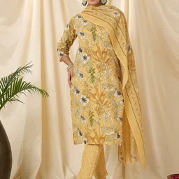 Katn India Women Floral Printed Regular Pure Cotton Kurta with Trousers & With Dupatta-picture-11